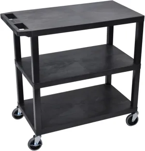 Luxor EC222-B Multipurpose Utility Cart, 32" x 18", 1.62" Thick Flat Shelves, Ergonomic Push Handle, 4" Full-swivel Casters, Locking Brake, 300 lbs Max Capacity, Black