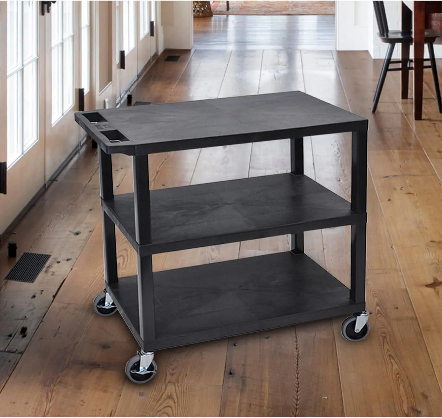 Luxor EC222-B Multipurpose Utility Cart, 32" x 18", 1.62" Thick Flat Shelves, Ergonomic Push Handle, 4" Full-swivel Casters, Locking Brake, 300 lbs Max Capacity, Black