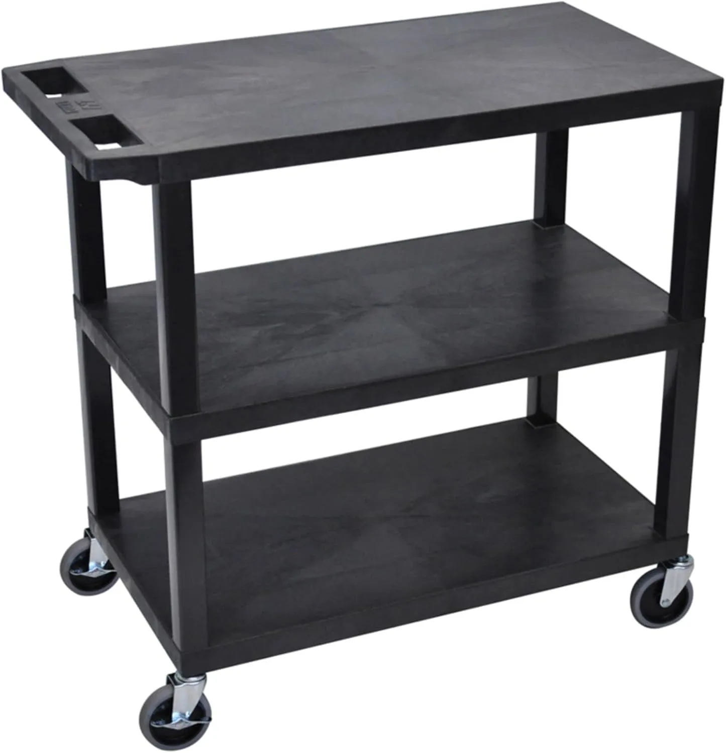 Luxor EC222-B Multipurpose Utility Cart, 32" x 18", 1.62" Thick Flat Shelves, Ergonomic Push Handle, 4" Full-swivel Casters, Locking Brake, 300 lbs Max Capacity, Black