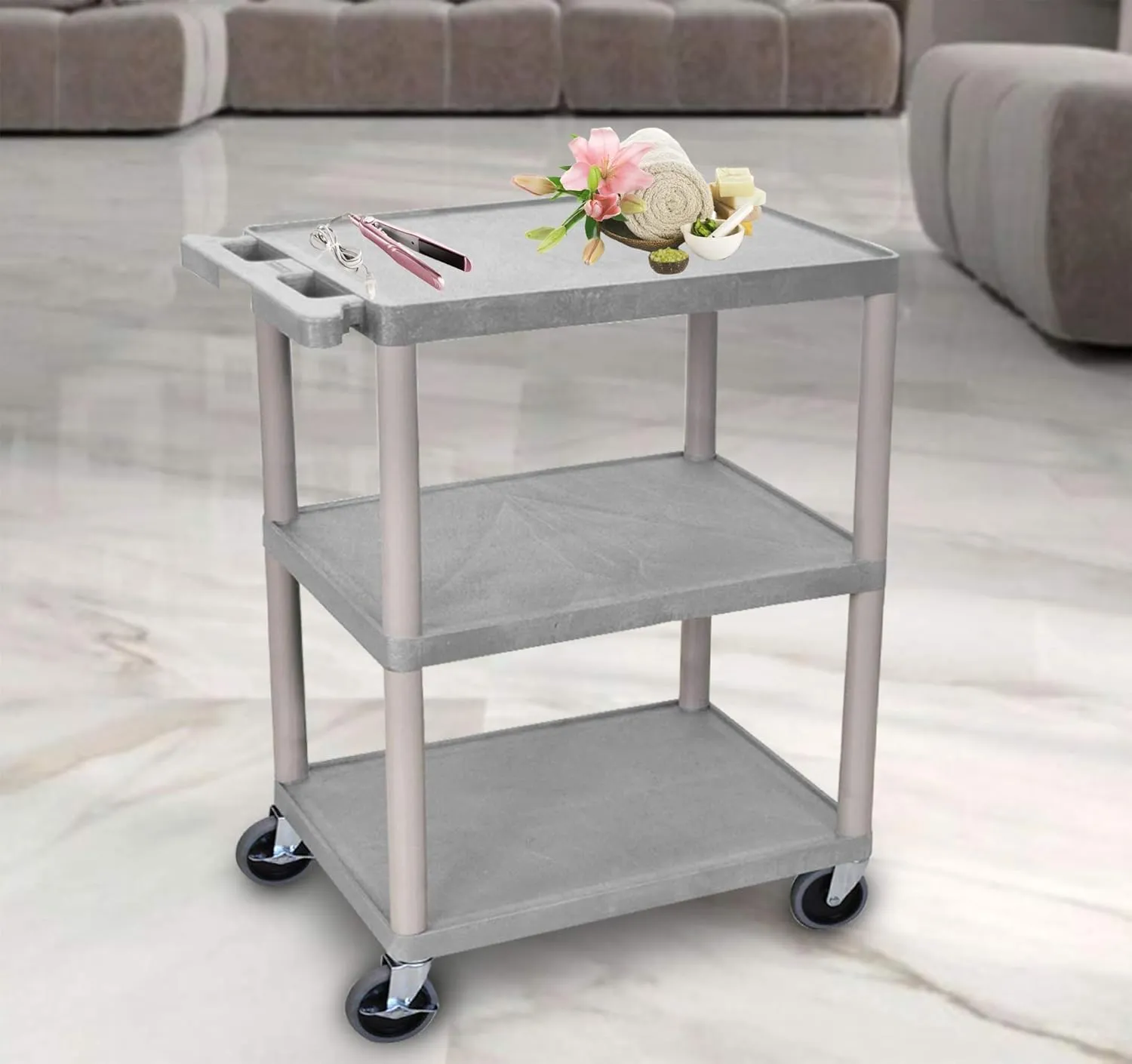 Luxor Multipurpose Storage Utility Cart 3 Shelves Structural Foam Plastic - Gray