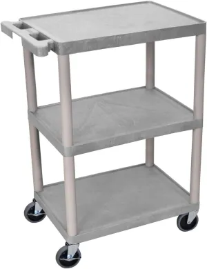 Luxor Multipurpose Storage Utility Cart 3 Shelves Structural Foam Plastic - Gray