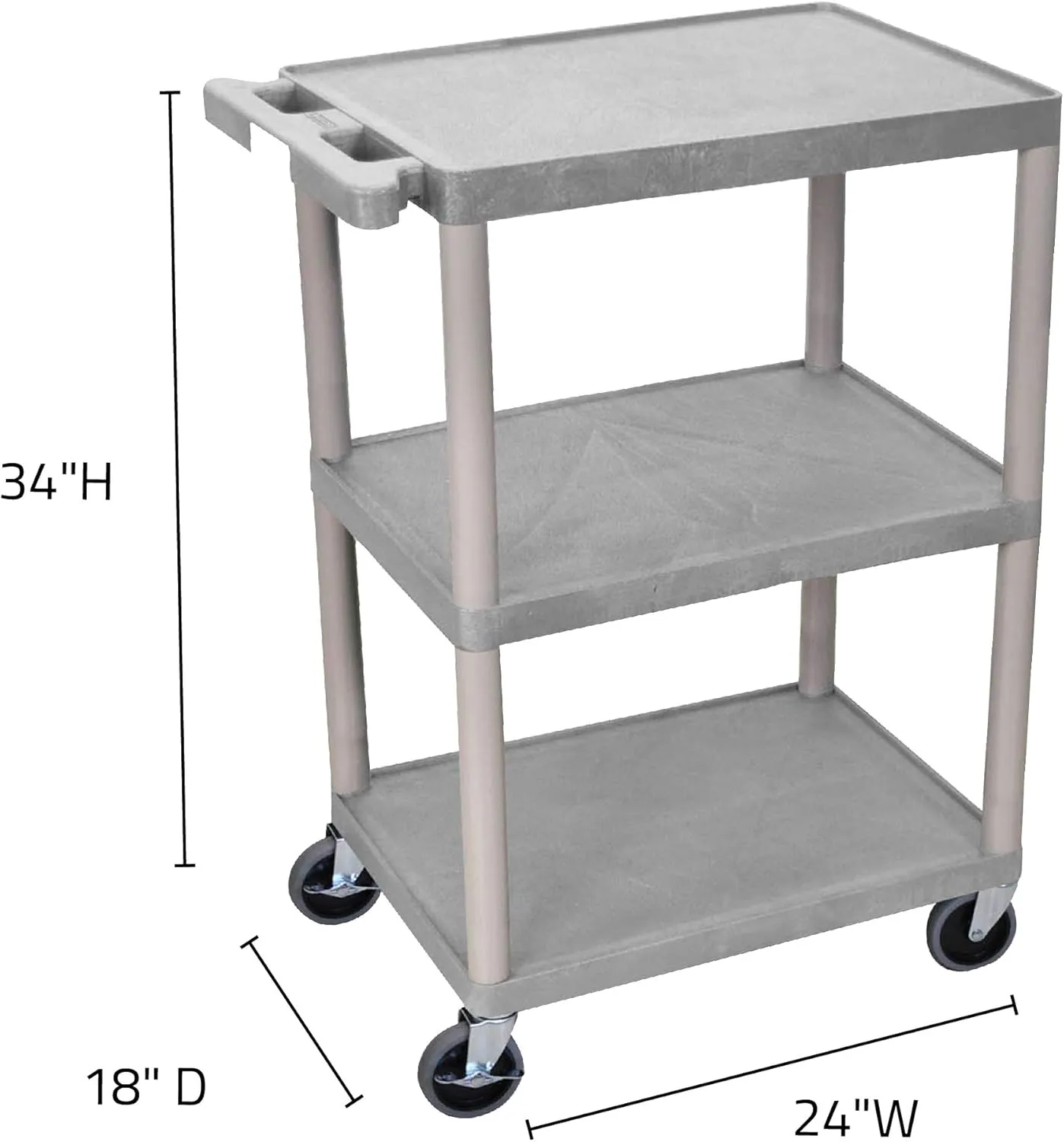 Luxor Multipurpose Storage Utility Cart 3 Shelves Structural Foam Plastic - Gray