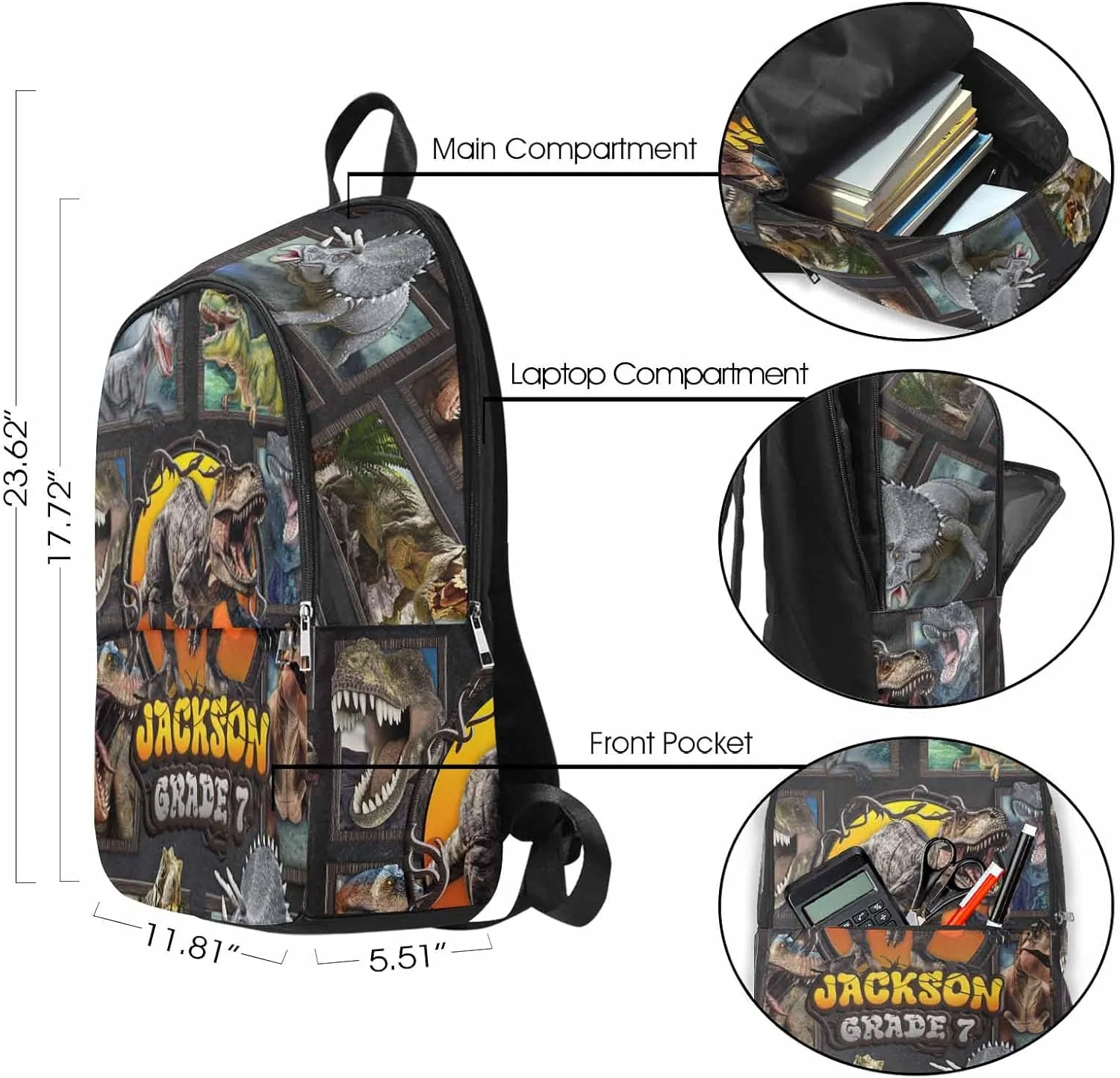 M YESCUSTOM Personalized Kid's School Bookbag Custom Backpack with Name for Boy Girl Teens Daughter Son Travel Backpacks Casual Daypack Bag Shoulder Bag with Side Pockets for Women Men