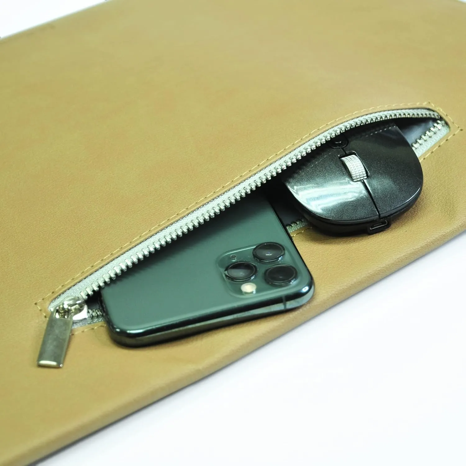 MacBook Air Bag 13 inch, Laptop Sleeve 12 inch, Leather 13 inch, Chromebook Sleeve, with Pen Holder and Pocket, Shockproof, Birthday Gifts for Men (12-13.6 inch, Sand Castle)