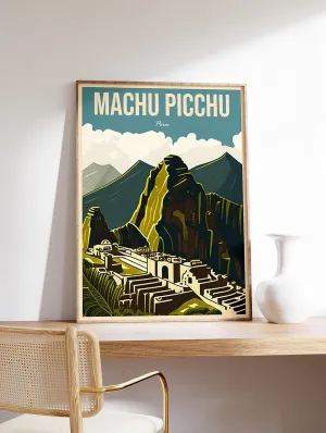 Machu Pichu Travel Print, Machu Pichu Travel Poster, Peru Travel Wall Art, Colourful Travel Art, Vintage Travel
