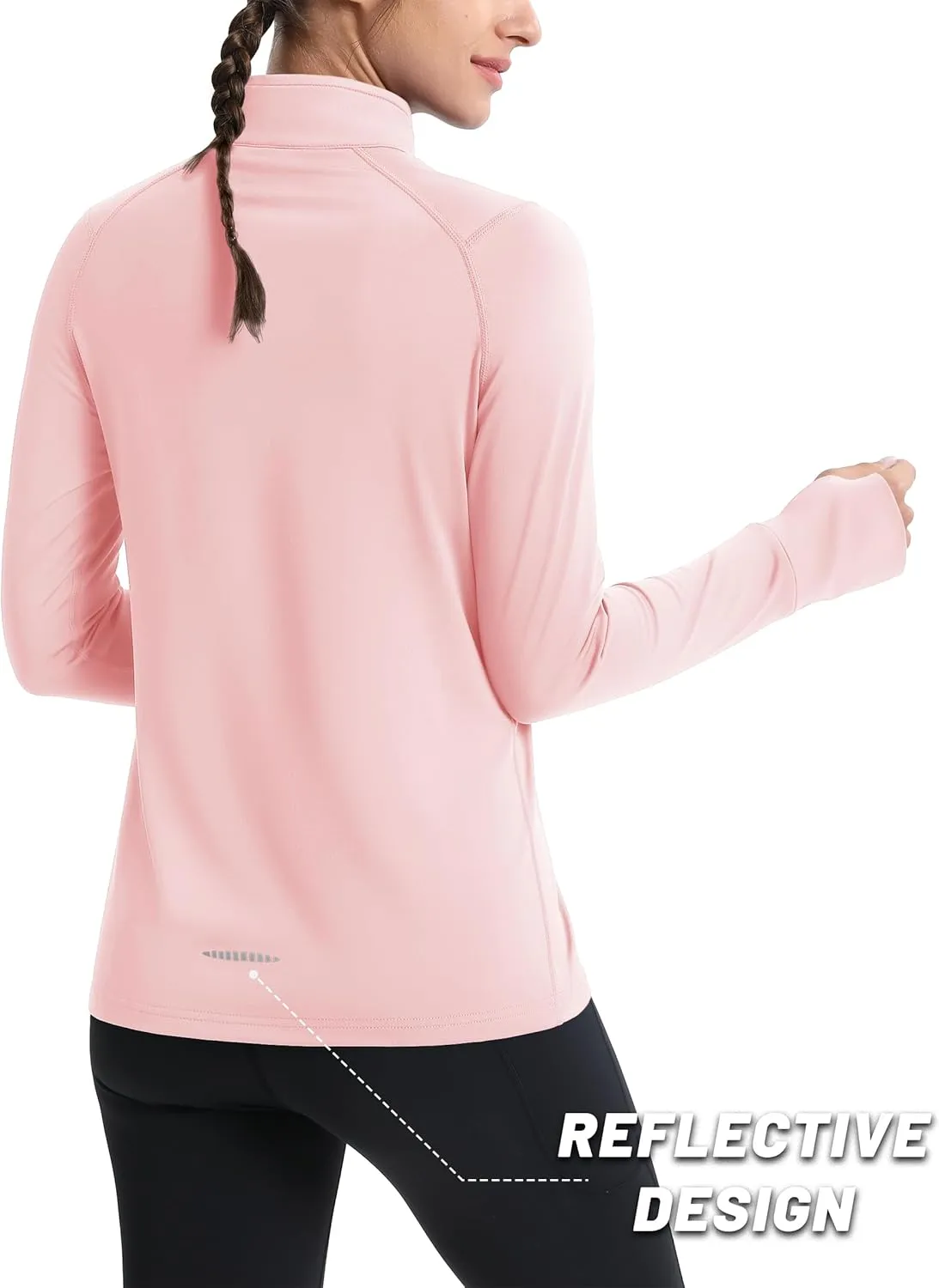 MAGCOMSEN Women's Running Shirts Quarter Zip Fleece Pullover Long Sleeve Thumb Hole Tee Athletic Workout Tops