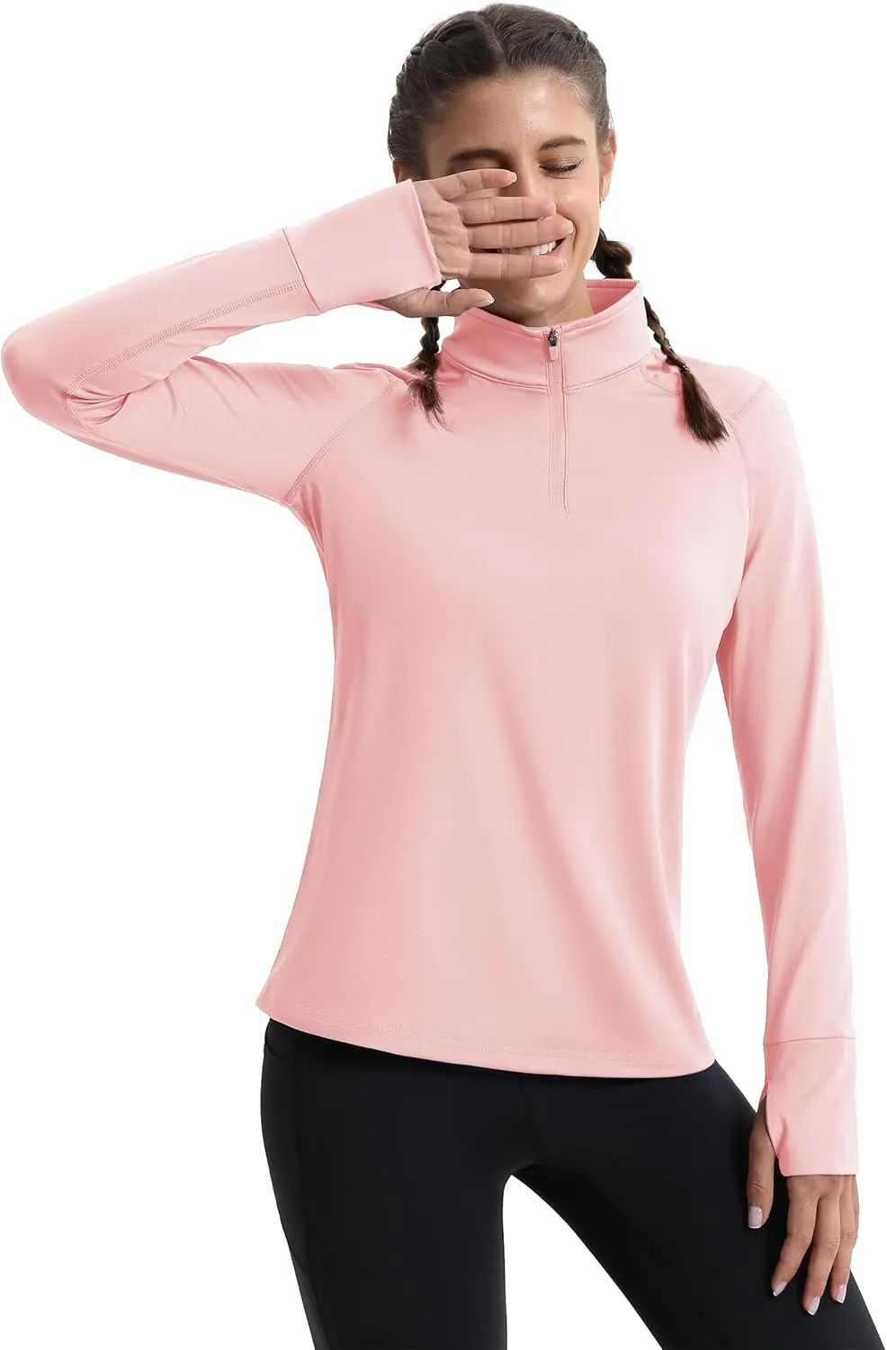 MAGCOMSEN Women's Running Shirts Quarter Zip Fleece Pullover Long Sleeve Thumb Hole Tee Athletic Workout Tops