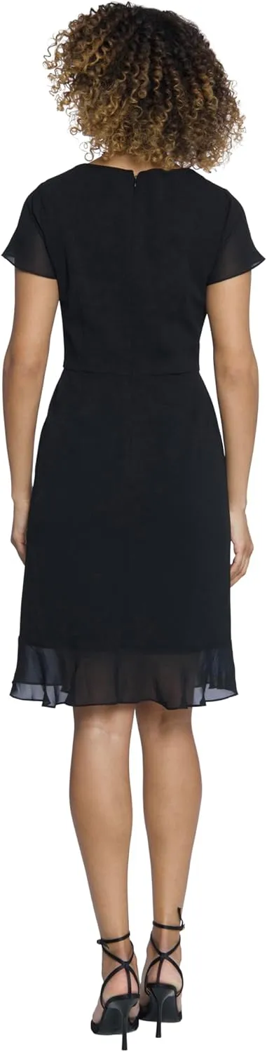 Maggy London Crepe Sweetheart Neck Chiffon Sleeves and Flounce | Cocktail Dresses for Women