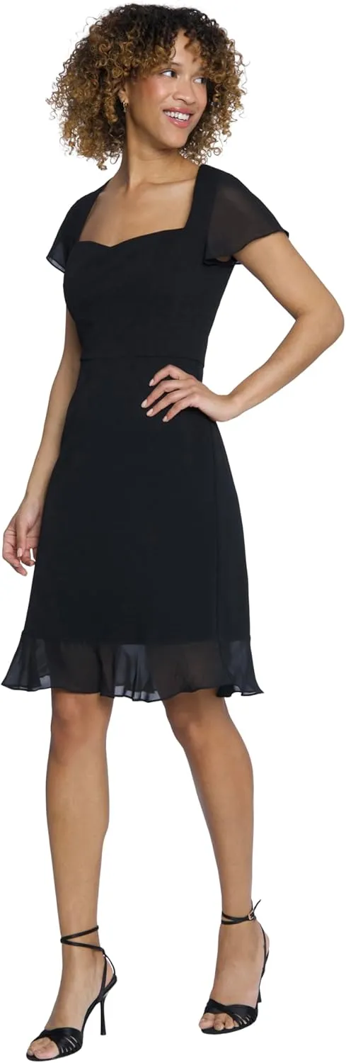 Maggy London Crepe Sweetheart Neck Chiffon Sleeves and Flounce | Cocktail Dresses for Women
