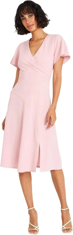 Maggy London Faux Wrap V-Neck Flutter Sleeves Cocktail Wedding Guest Dresses for Women