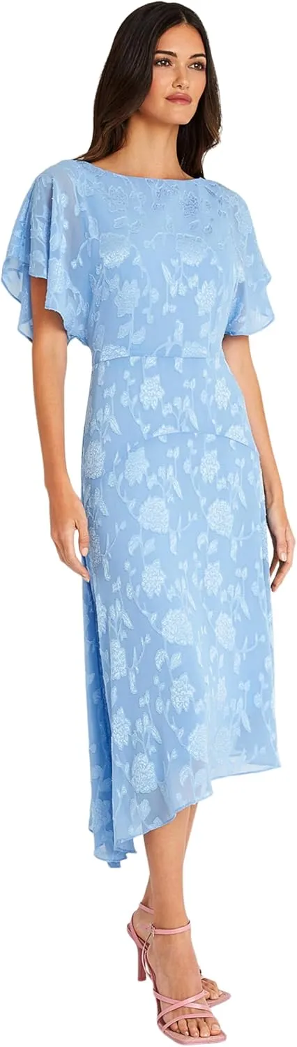 Maggy London Flutter Sleeve Burnout Midi Semi Formal Wedding Guest Dresses for Women