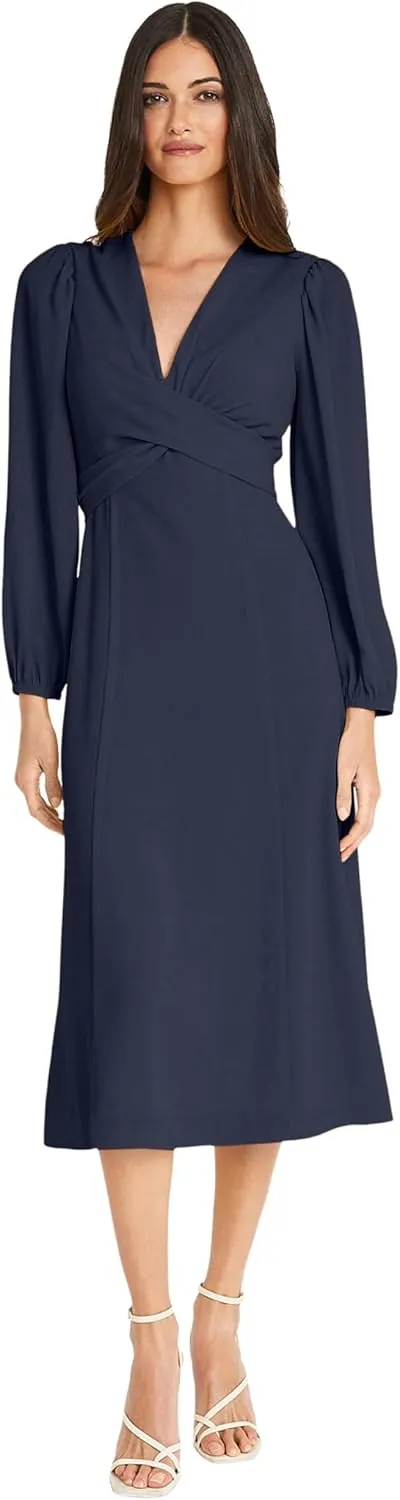 Maggy London Stunning Multi Occasion Twist Empire Waist Midi Women | Long Sleeve Dresses