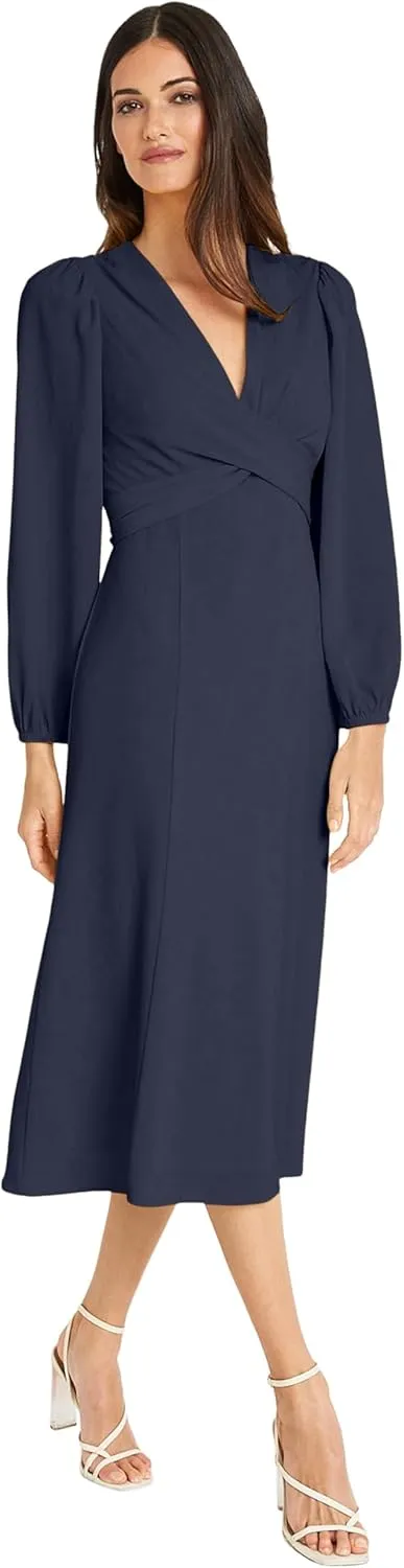 Maggy London Stunning Multi Occasion Twist Empire Waist Midi Women | Long Sleeve Dresses