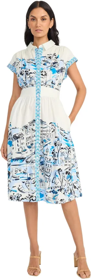 Maggy London Womens Button Front Midi Pockets-Cap Sleeve Collared A-line-Wedding Guest Cocktail Dress