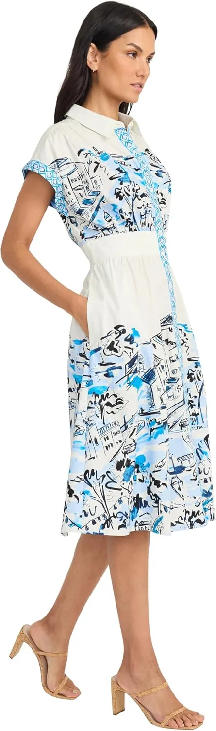 Maggy London Womens Button Front Midi Pockets-Cap Sleeve Collared A-line-Wedding Guest Cocktail Dress