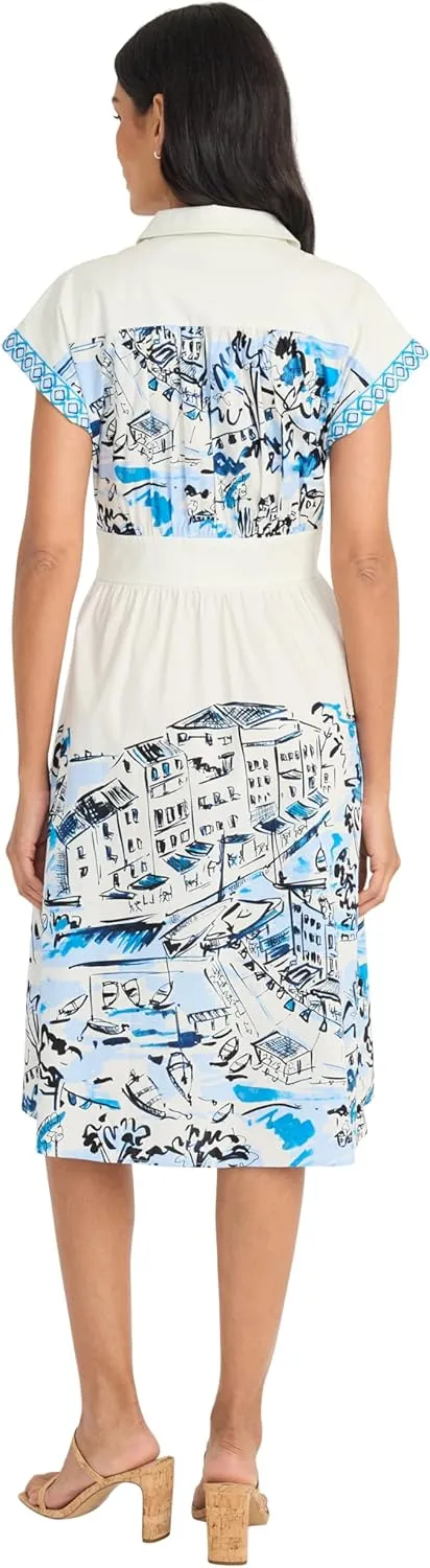 Maggy London Womens Button Front Midi Pockets-Cap Sleeve Collared A-line-Wedding Guest Cocktail Dress