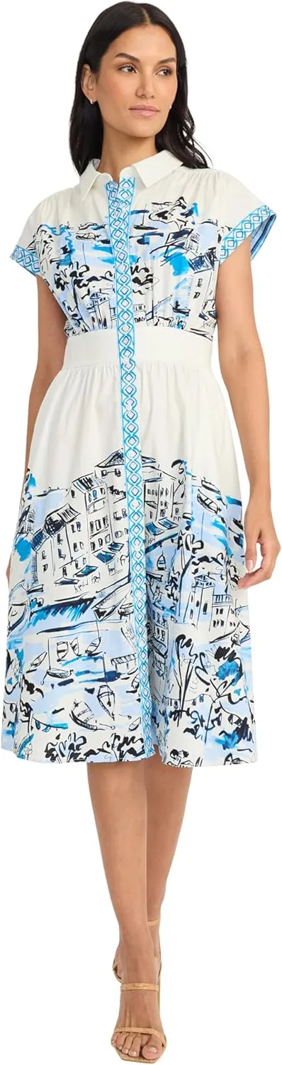 Maggy London Womens Button Front Midi Pockets-Cap Sleeve Collared A-line-Wedding Guest Cocktail Dress