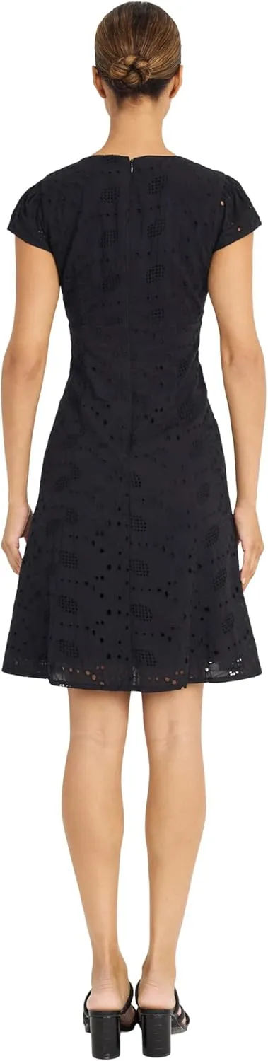 Maggy London Women's Eyelet Fit and Flare Cap Sleeve V-Neck-Knee Length Special Occasion Cocktail Dress
