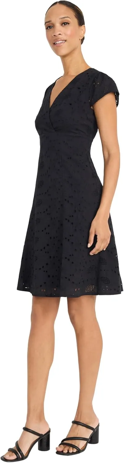 Maggy London Women's Eyelet Fit and Flare Cap Sleeve V-Neck-Knee Length Special Occasion Cocktail Dress