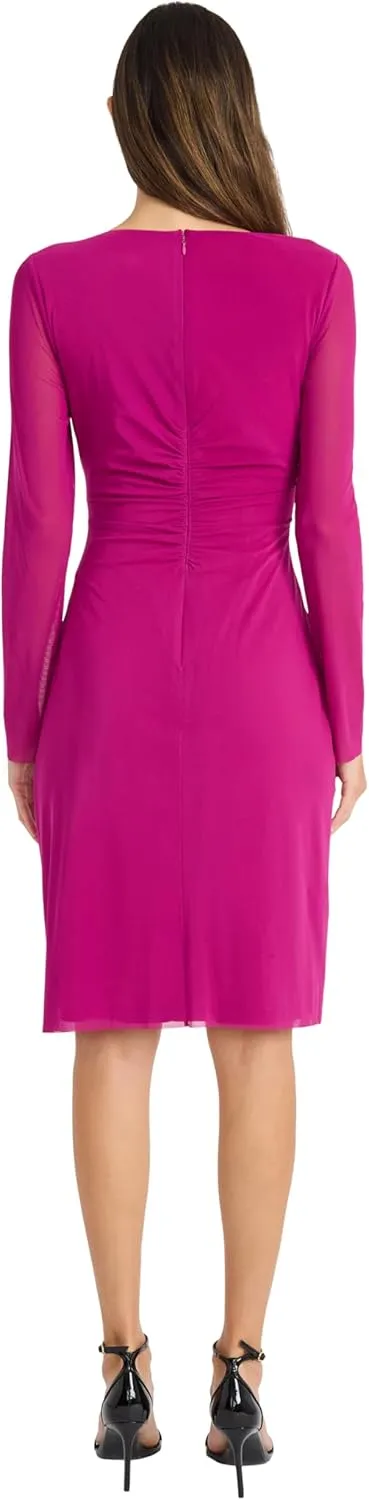 Maggy London Women's Long Dress with Sheer Mesh Sleeves for Wedding Guest, Funeral, and Work