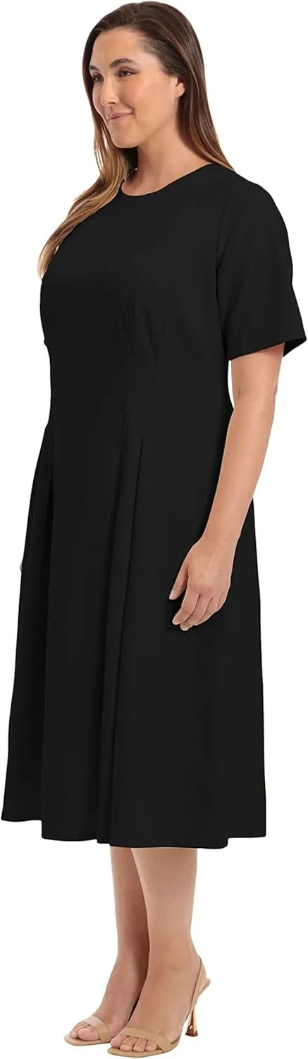 Maggy London Women's Plus Size Scuba Crepe Pleat Tuck Waist Dress