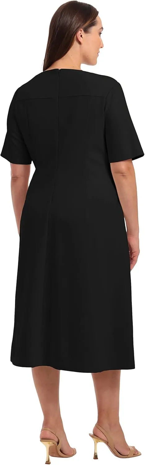 Maggy London Women's Plus Size Scuba Crepe Pleat Tuck Waist Dress