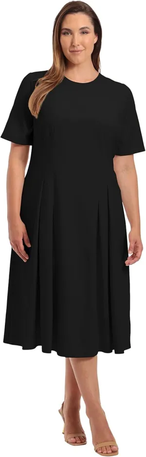 Maggy London Women's Plus Size Scuba Crepe Pleat Tuck Waist Dress
