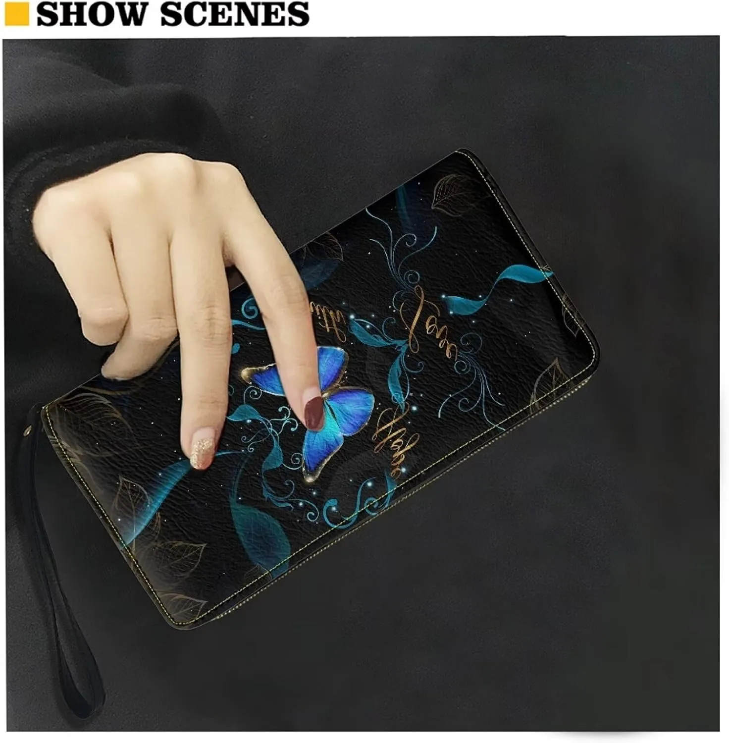 Magic Blue Butterflies Wallet Slim Thin Leather Purse Wallet With Zip Around Clutch Casual Handbag For Phone Key Credit Cards