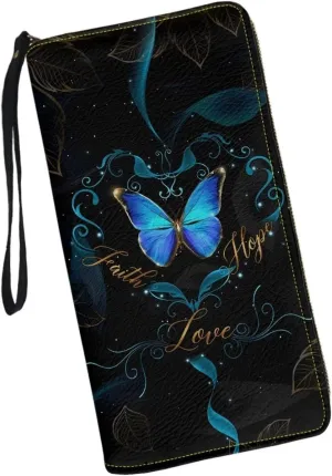 Magic Blue Butterflies Wallet Slim Thin Leather Purse Wallet With Zip Around Clutch Casual Handbag For Phone Key Credit Cards