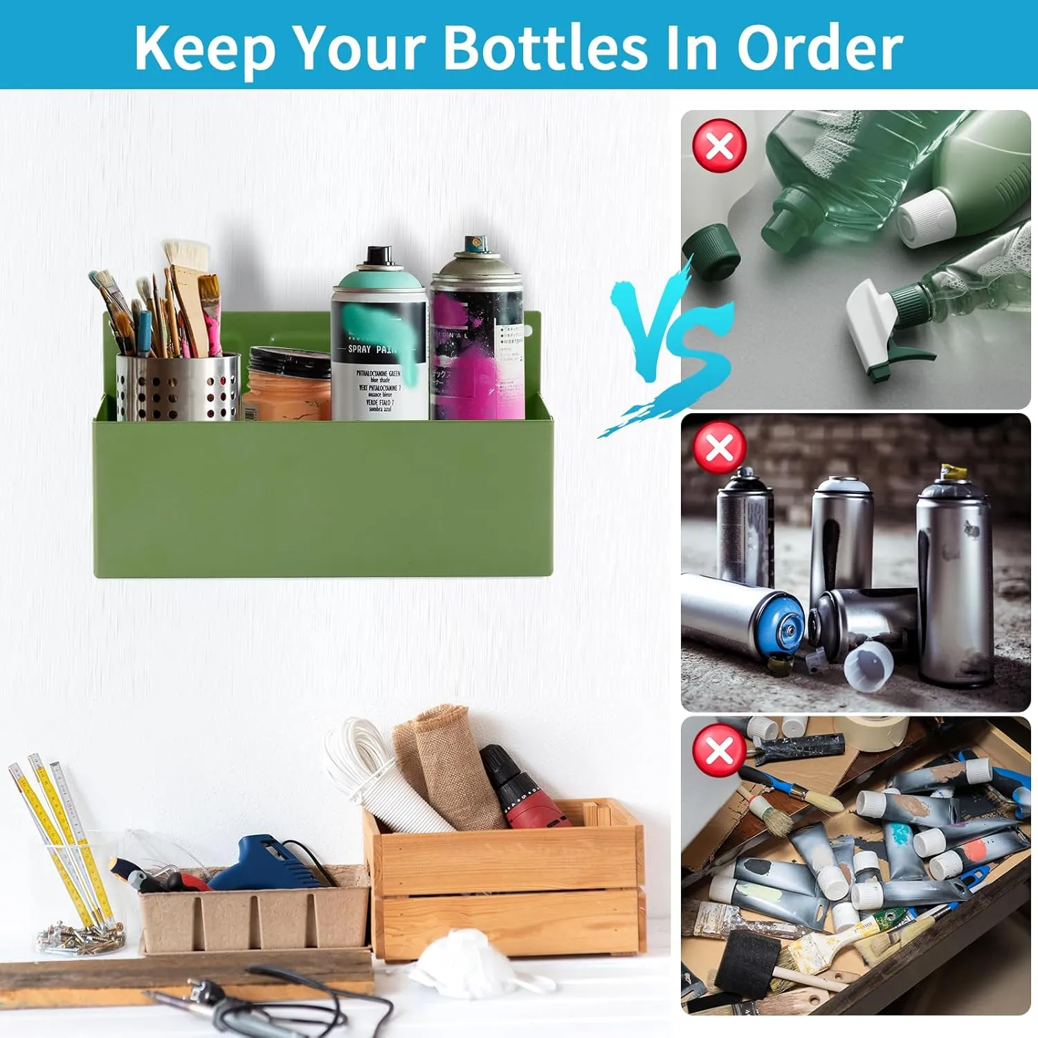 Magnetic Aerosol Spray Can Holder, Magnet Toolbox Bottle Holder, Tool Box Storage Rack for Garage and Home, Craft Workspace, Mechanic Paint Bottle Can Organizer, Green, 3"x8.3"