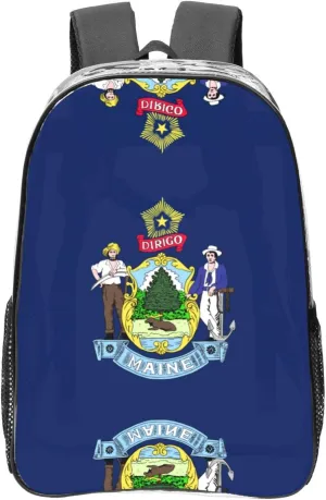 Maine State Flag Print LargeTransparent Backpack Functional Clear PVC Bag Suitable Stadium Events Travel