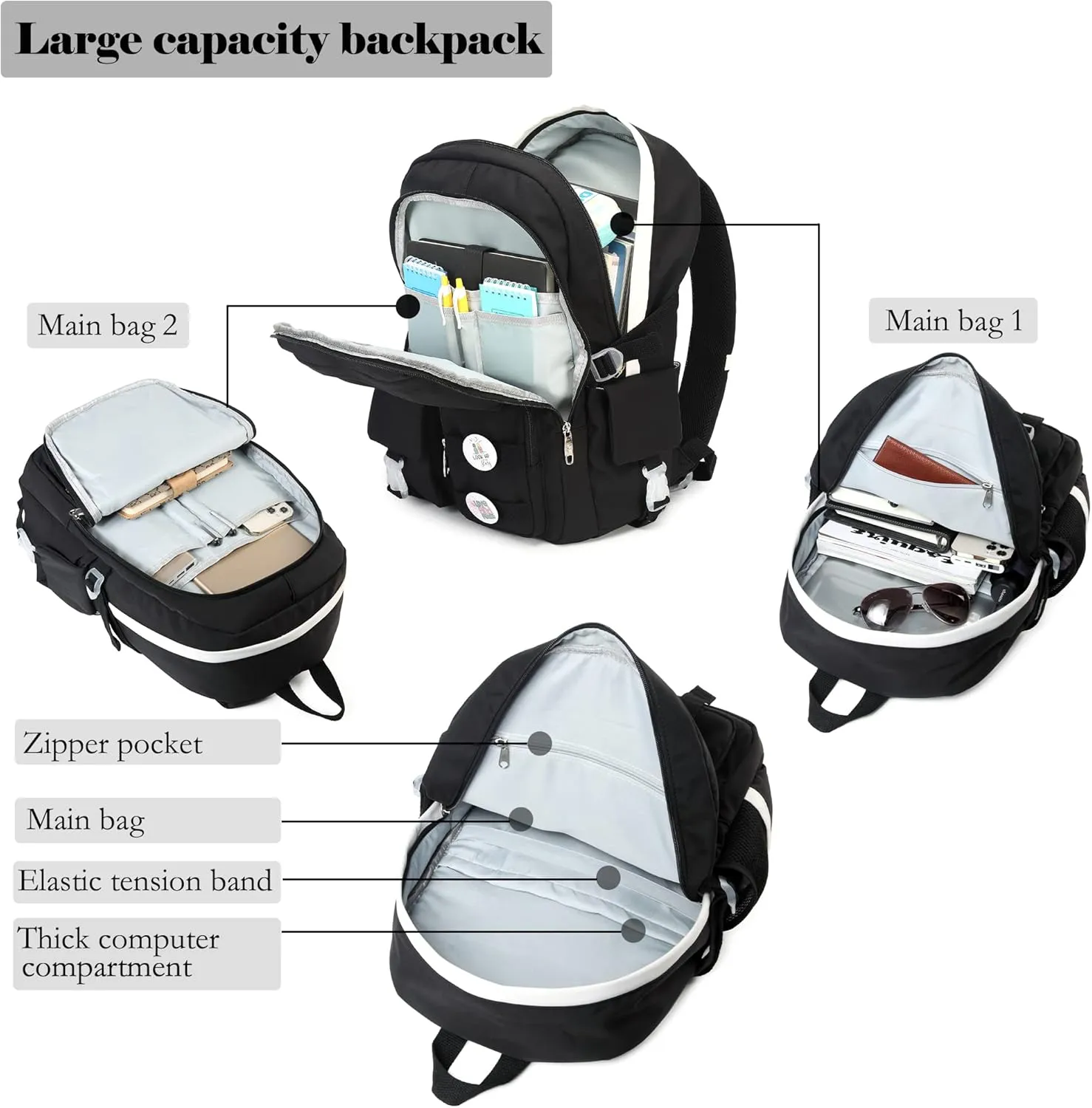 Makukke School Backpacks for Teen Girls - Laptop Backpacks 15.6 Inch College Cute Bookbag Anti Theft Women Casual Daypack,Black