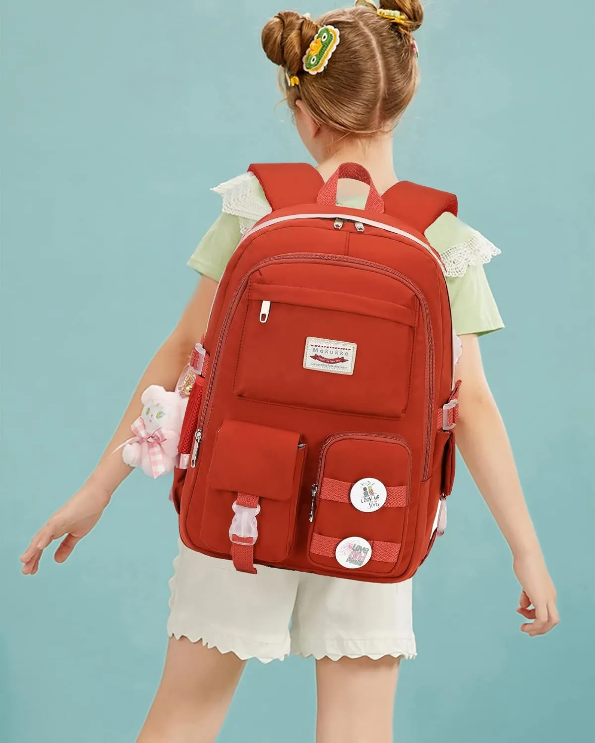 Makukke School Backpacks for Teen Girls - Laptop Backpacks 15.6 Inch College Cute Bookbag Anti Theft Women Casual Daypack,Red