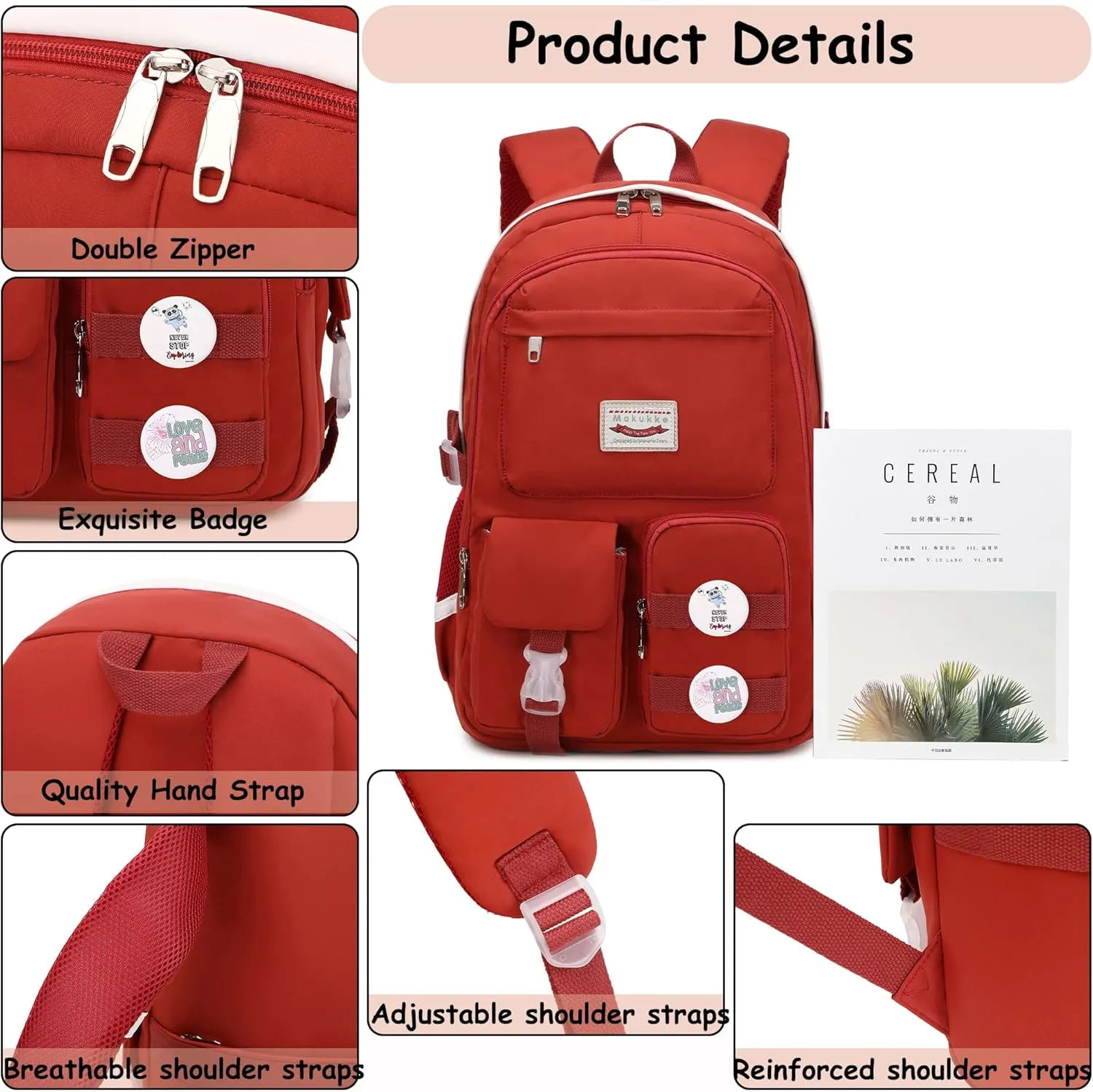 Makukke School Backpacks for Teen Girls - Laptop Backpacks 15.6 Inch College Cute Bookbag Anti Theft Women Casual Daypack,Red