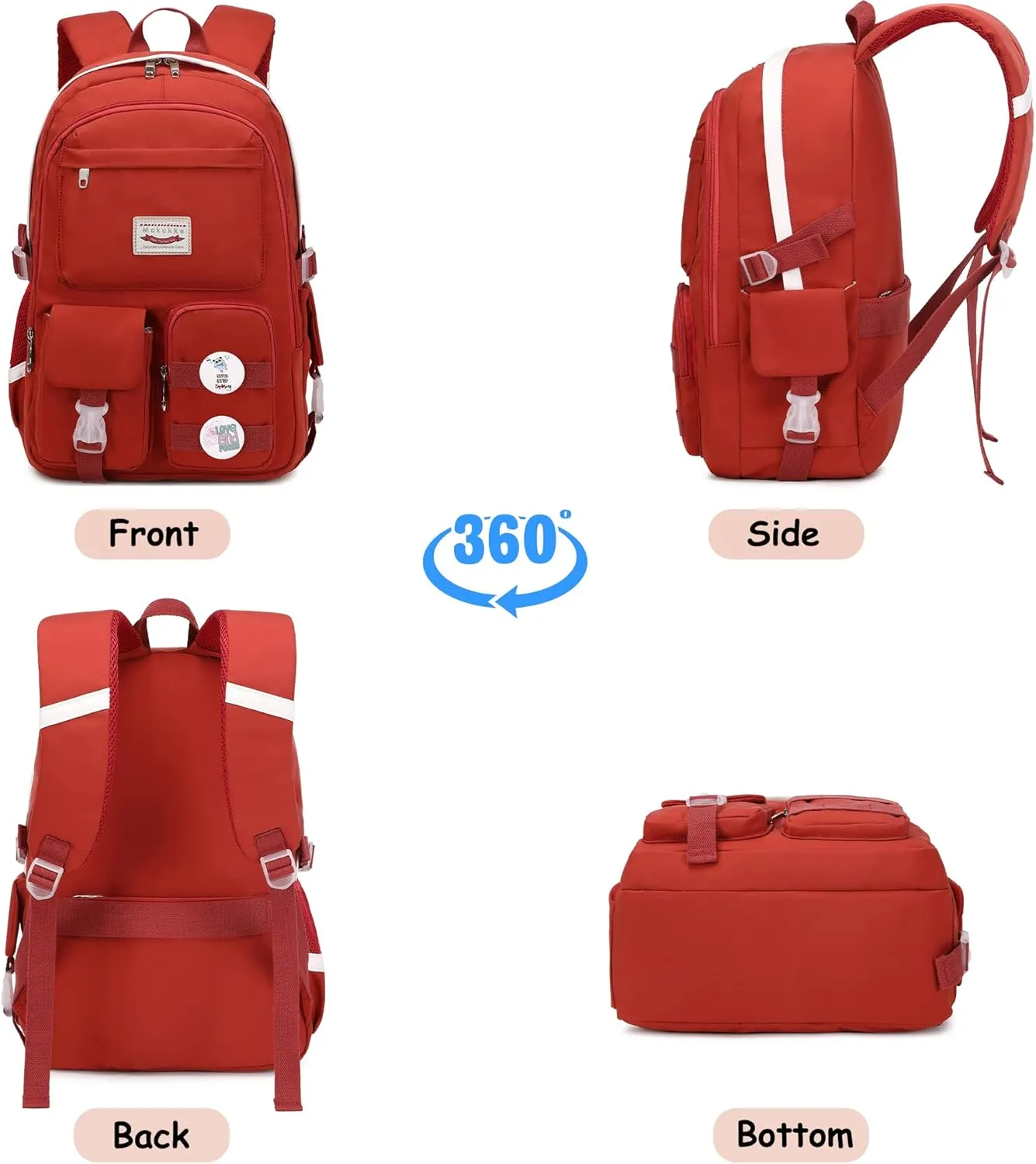 Makukke School Backpacks for Teen Girls - Laptop Backpacks 15.6 Inch College Cute Bookbag Anti Theft Women Casual Daypack,Red