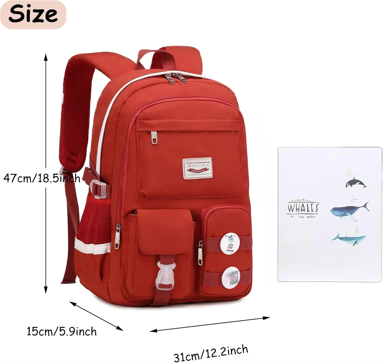 Makukke School Backpacks for Teen Girls - Laptop Backpacks 15.6 Inch College Cute Bookbag Anti Theft Women Casual Daypack,Red