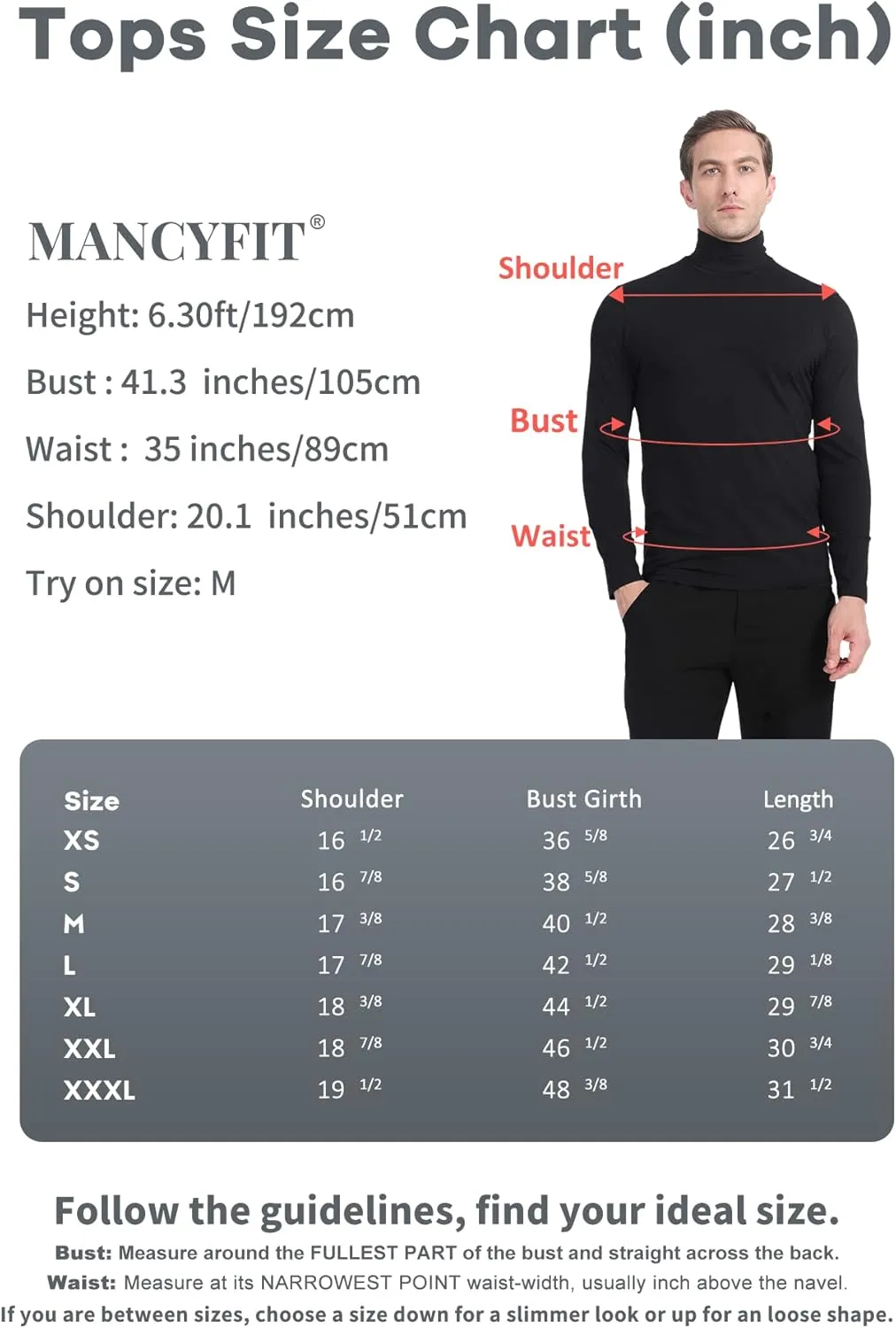 MANCYFIT Mens Thermal Shirts Fleece Lined Top Long Sleeve Base Layer Pullover