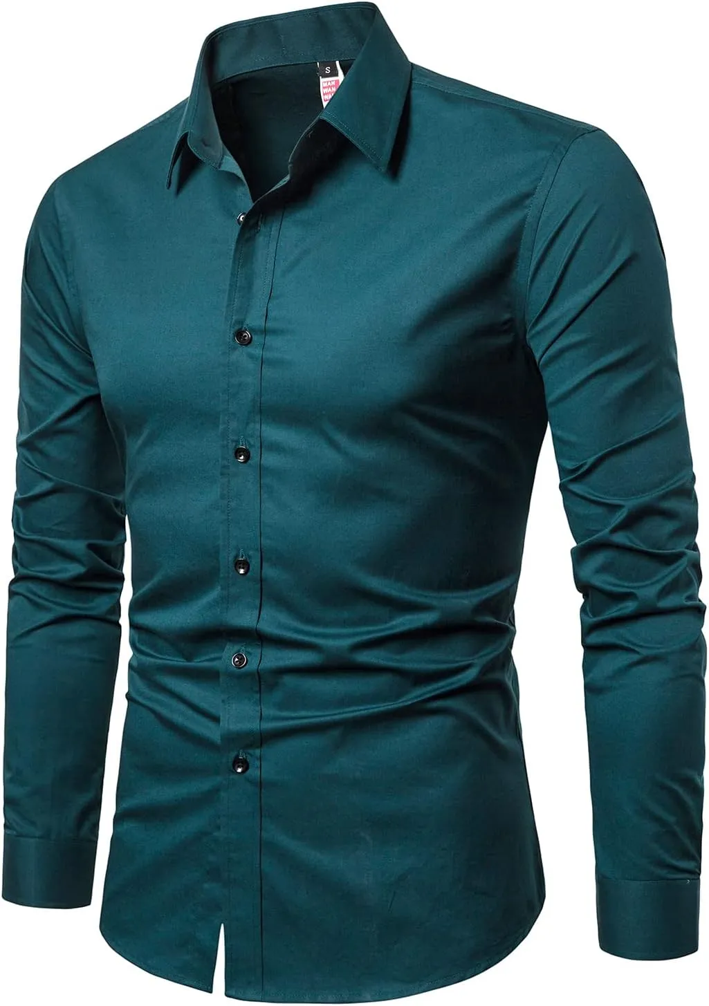 Manwan walk Men's Slim Fit Business Casual Cotton Long Sleeves Solid Button Down Dress Shirts