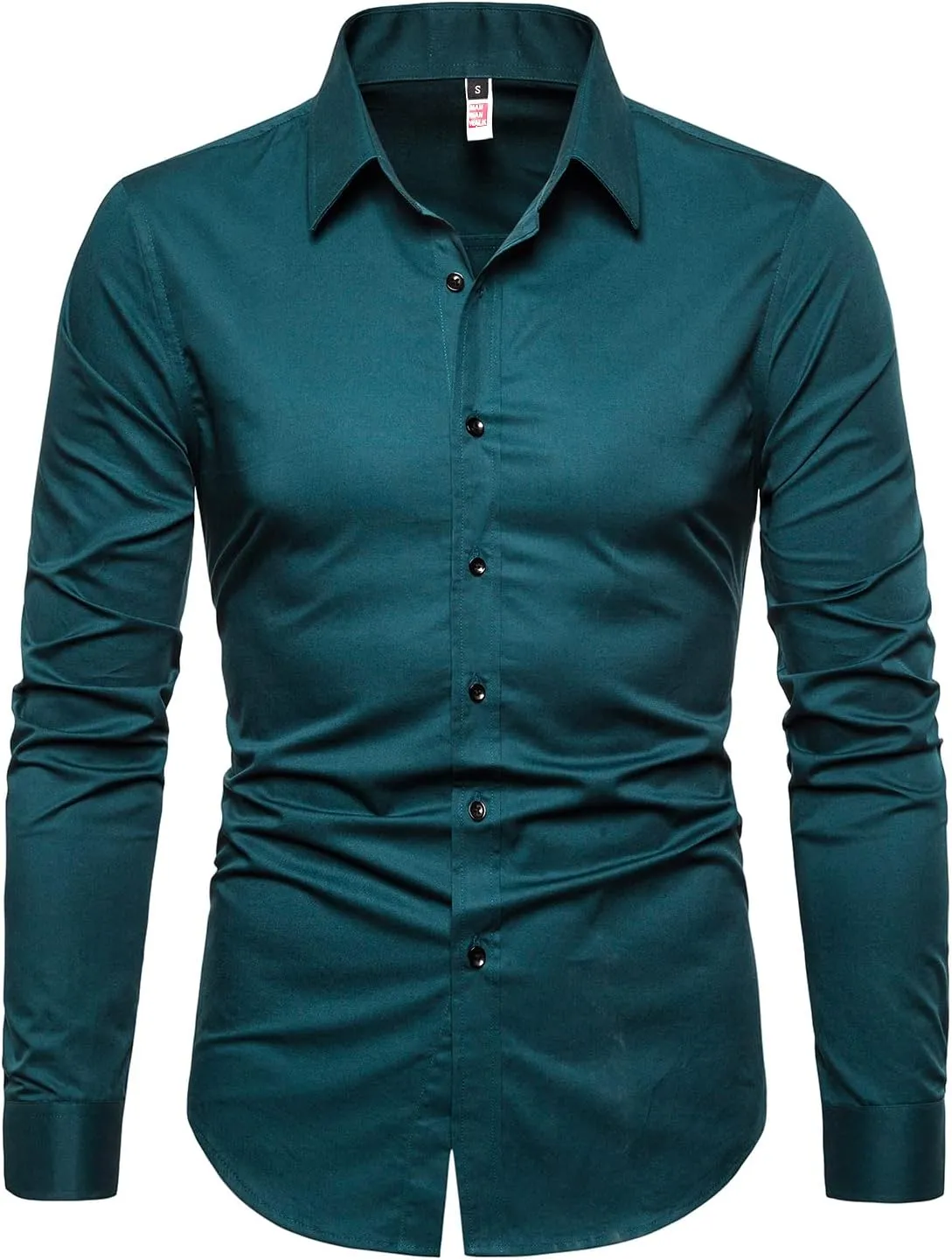 Manwan walk Men's Slim Fit Business Casual Cotton Long Sleeves Solid Button Down Dress Shirts