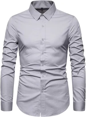 Manwan walk Men's Slim Fit Business Casual Cotton Long Sleeves Solid Button Down Dress Shirts
