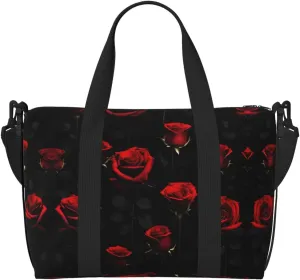 Many Red Rose Black Background Print Versatile Gym Sports Bag,Companion For Your Journeys And Fitness Routines