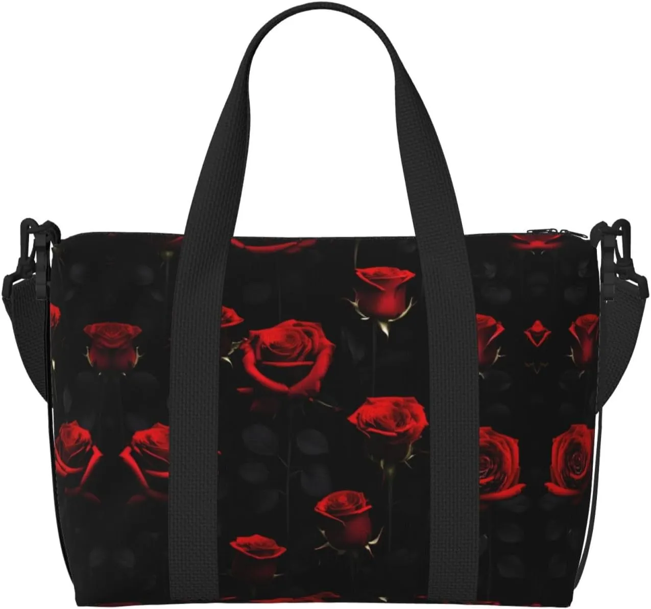 Many Red Rose Black Background Print Versatile Gym Sports Bag,Companion For Your Journeys And Fitness Routines