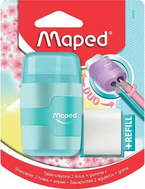 Maped Connect Duo Pastel Pencil Sharpener and Eraser (Assorted Colours), 049230