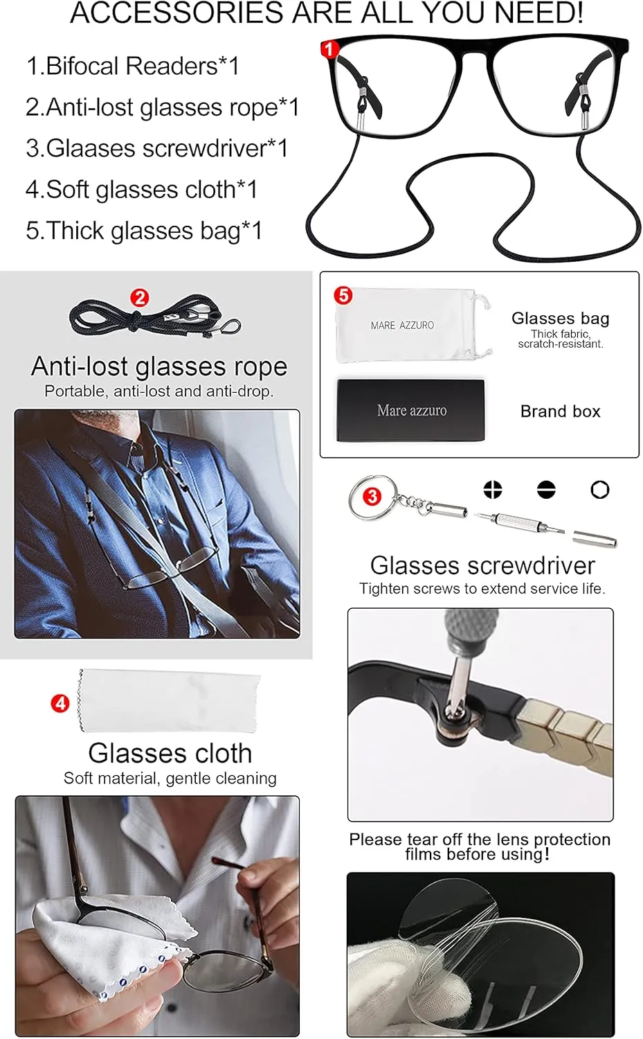 MARE AZZURO Oversized Computer Reading Glasses Men Blue Light Blocking Reader 0 1.0 1.5 2.0 2.5 3.0 3.5 (Black, 0)