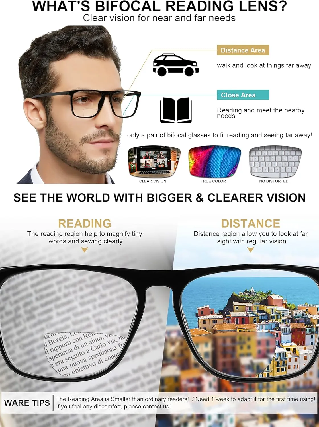 MARE AZZURO Oversized Computer Reading Glasses Men Blue Light Blocking Reader 0 1.0 1.5 2.0 2.5 3.0 3.5 (Black, 0)