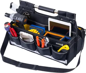 MARUTAI 20in Open Top Tool Bag, Tool Tote Bag with Handle，19 Pockets Large Foldable Tool Bag Organizer， Tools Bags for Men Heavy Duty for Electricians, Plumbers