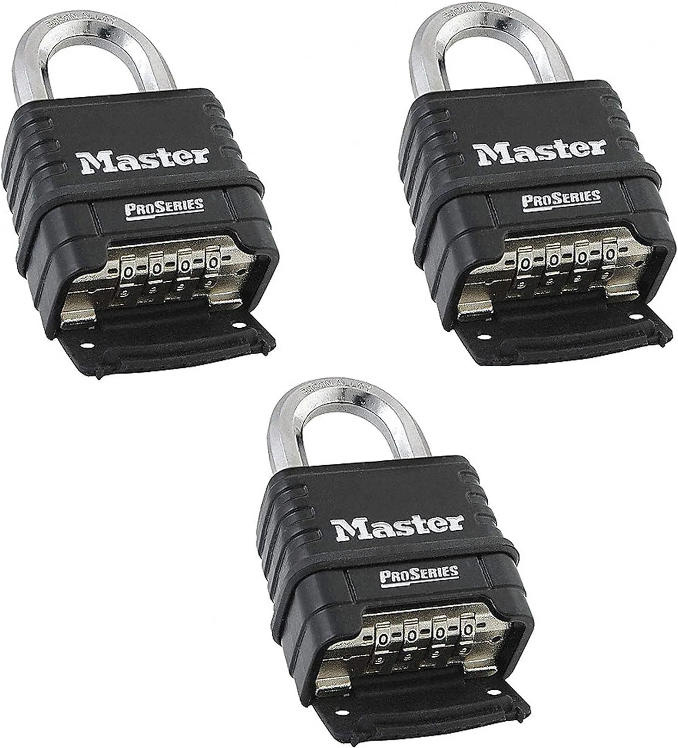 MasterLock 1178D Combination Padlock, Die Cast Body, 3 Pack Black/Silver (Keyed Different)