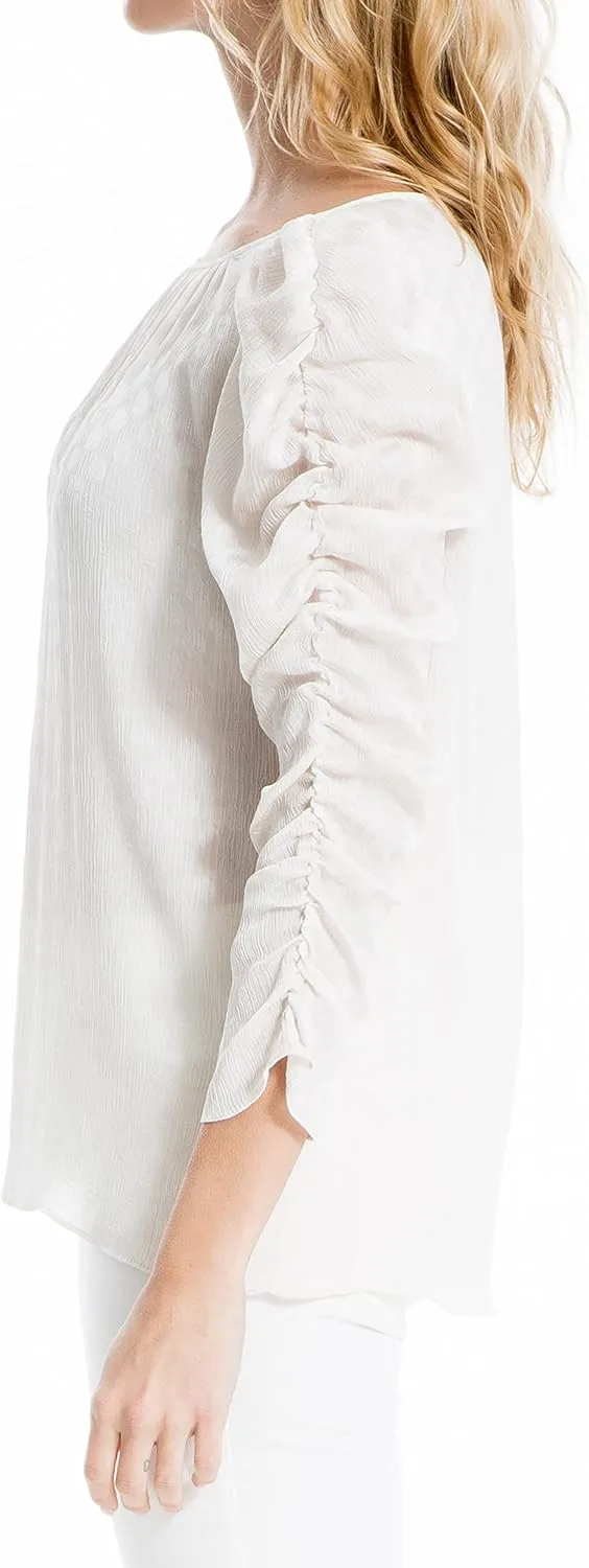 Max Studio Women's Jacquard Shine Dot Ruched Sleeves Blouse