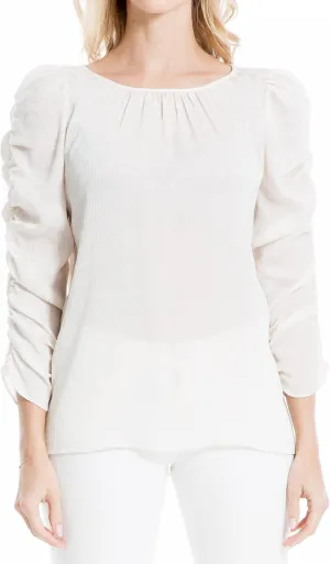 Max Studio Women's Jacquard Shine Dot Ruched Sleeves Blouse