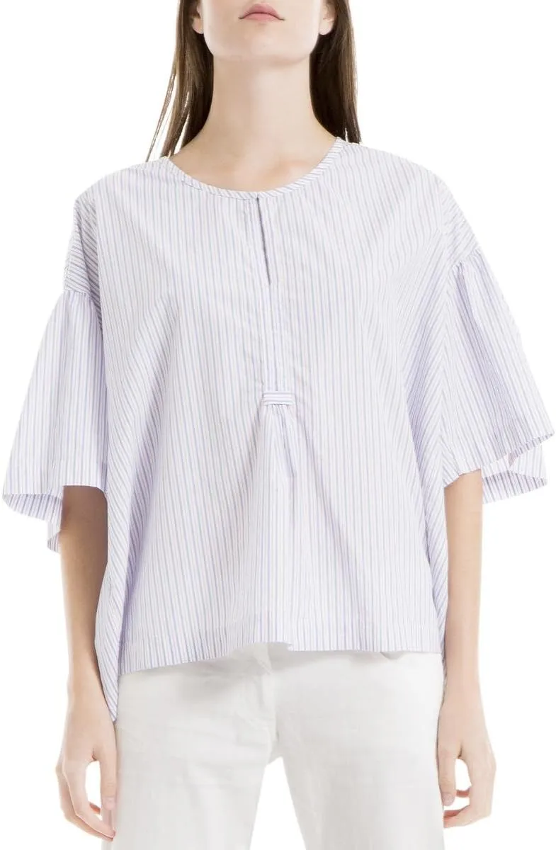 Max Studio Womens Melina Striped Short Sleeves Casual Top Blue/Red Stripe XS/S